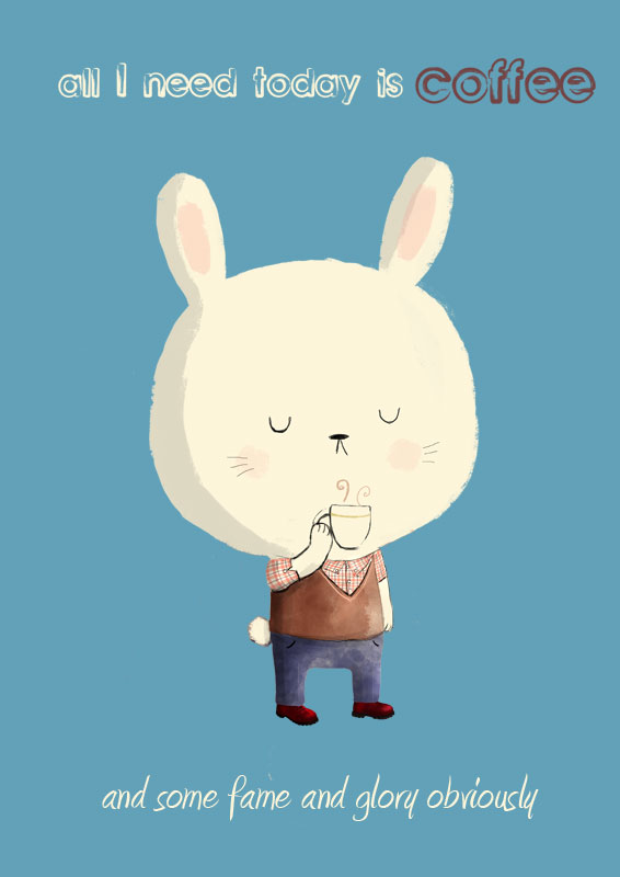 cute bunny with coffee monday illustration