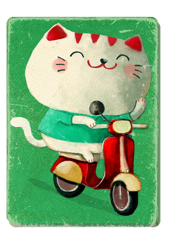 Cat on Scooter Illustration