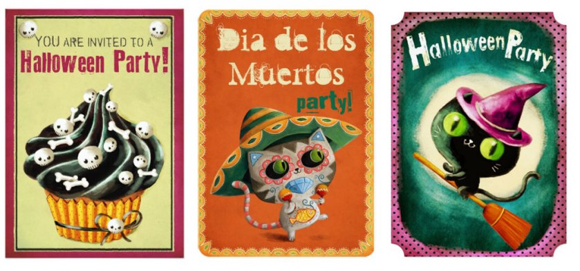haloween day of the dead invitations with cats